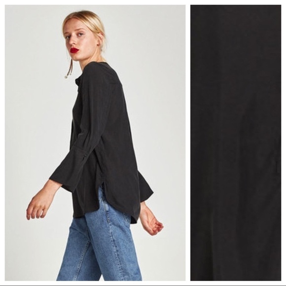 NWT. Zara Black Loose Fit Blouse. Size S. - Picture 2 of 6